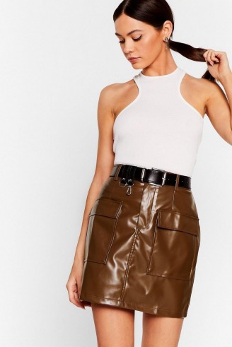NASTY GAL This isn’t Working Faux Leather Mini Skirt in Chocolate