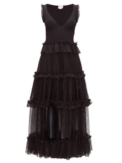 ALEXANDER MCQUEEN Tiered ribbed-knit dress in black - flipped