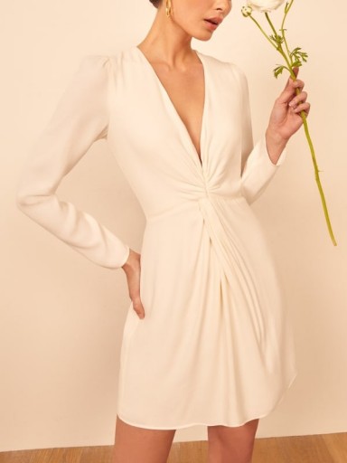 Reformation Tulips Dress in Ivory | twist front dresses
