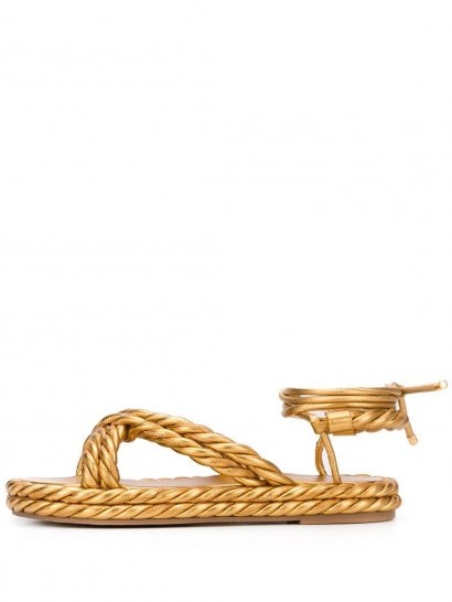 VALENTINO Valentino Garavani The Rope sandals in gold / ankle wrap flats - flipped