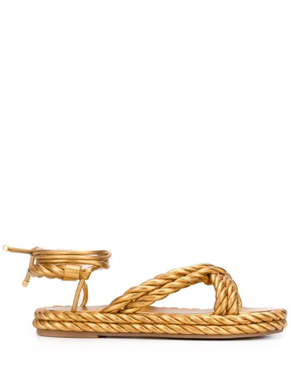 VALENTINO Valentino Garavani The Rope sandals in gold / ankle wrap flats