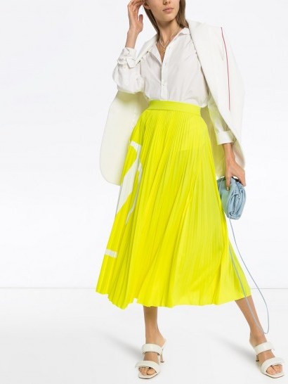 VALENTINO VLOGO pleated midi skirt in neon yellow ~ spring brights - flipped
