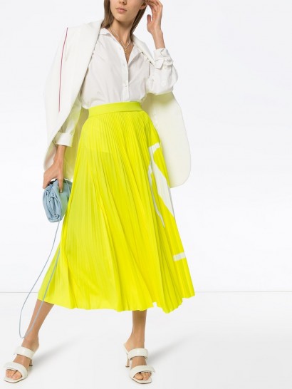 VALENTINO VLOGO pleated midi skirt in neon yellow ~ spring brights
