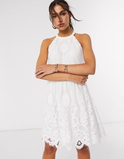 Vila mini dress with crotchet detail in white - flipped