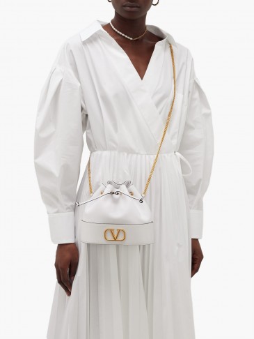 VALENTINO V-logo drawstring-top leather bucket bag – matches fashion