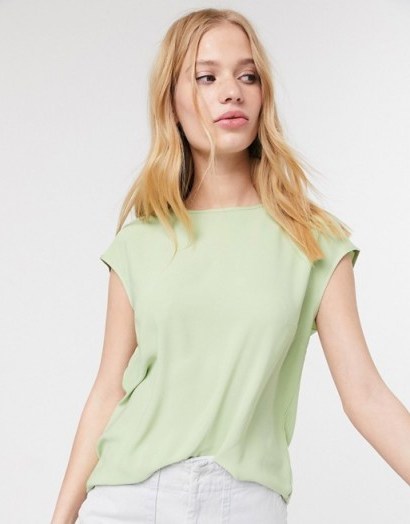 Warehouse satin tipped tee in pistachio-green - flipped