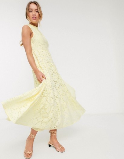 Warehouse sleeveless lace swing maxi dress in yellow