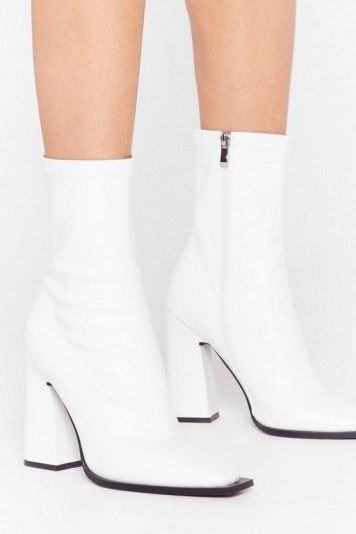 What Do You Flare Faux Leather Sock Boots White - flipped
