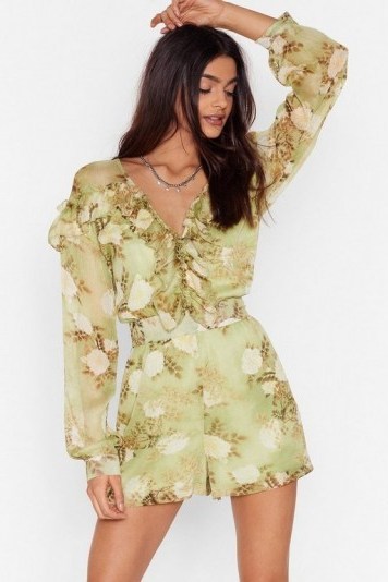 NASTY GAL When the Light’s Grow Out Floral Playsuit Green - flipped