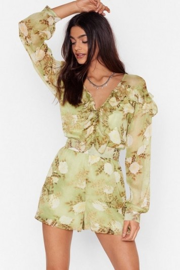 NASTY GAL When the Light’s Grow Out Floral Playsuit Green