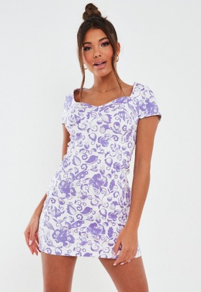 MISSGUIDED white and lilac porcelain print denim corset dress - flipped