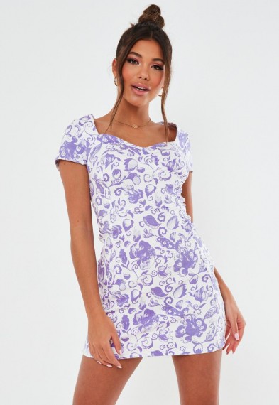 MISSGUIDED white and lilac porcelain print denim corset dress