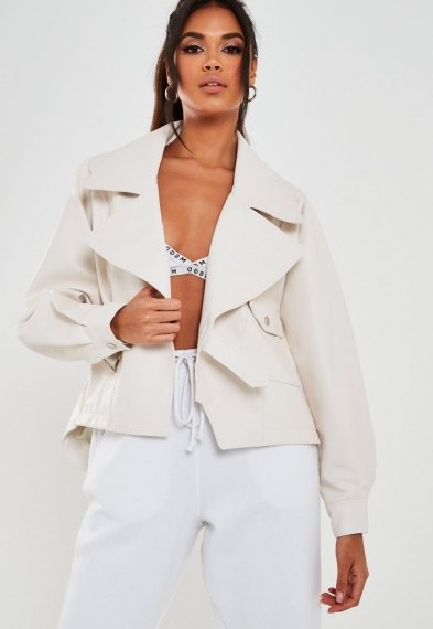 MISSGUIDED white faux leather balloon sleeve biker jacket - flipped