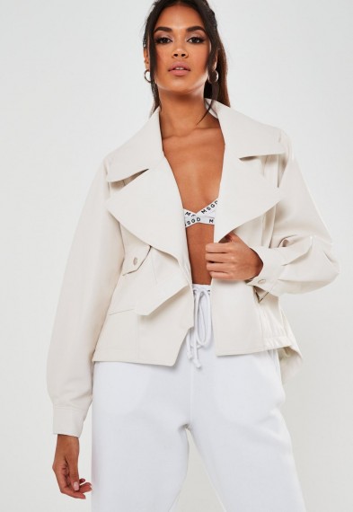 MISSGUIDED white faux leather balloon sleeve biker jacket