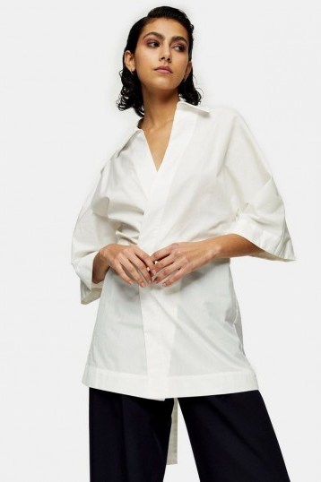 Topshop Boutique White Poplin Wrap Shirt - flipped