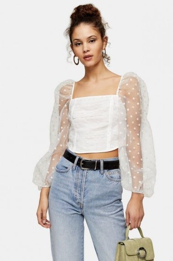 Topshop White Spot Organza Ruched Corset - flipped