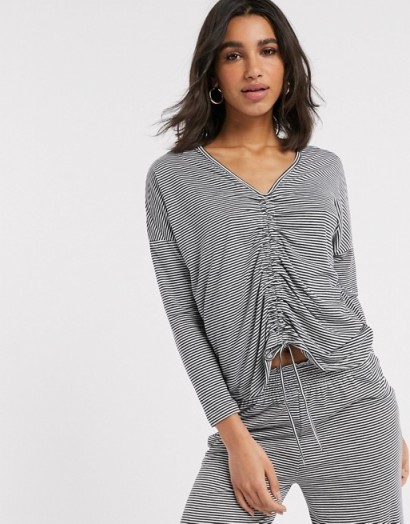Women’secret knit ruched lounge set in grey stripe
