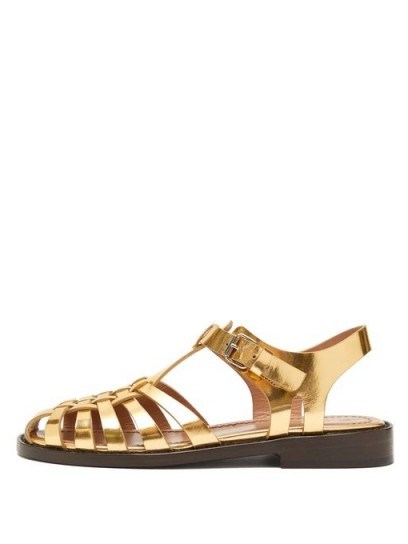 MARNI Woven metallic gold-leather sandals - flipped
