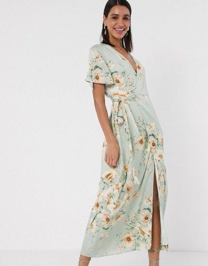 Y.A.S midi wrap dress with fluted sleeve in floral print - flipped