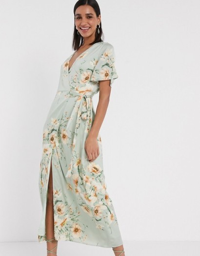 Y.A.S midi wrap dress with fluted sleeve in floral print