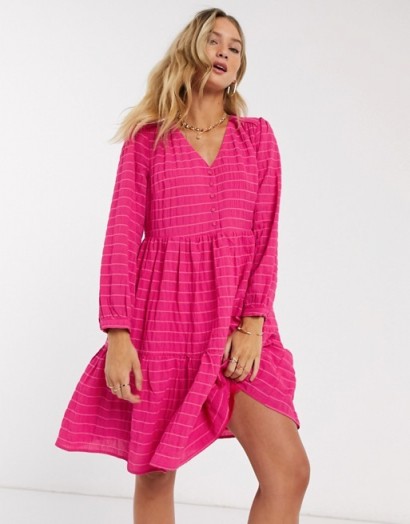 Y.A.S textured smock dress in pink