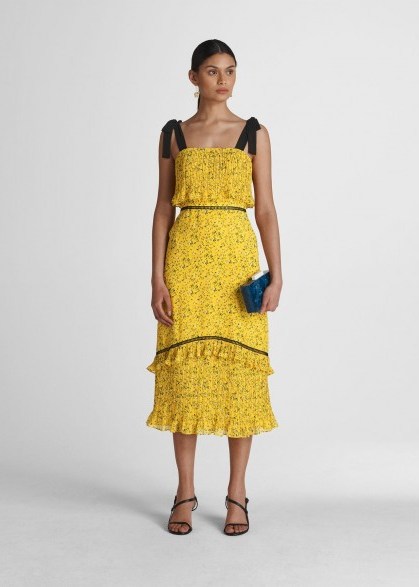 Whistles DITSY BLOSSOM PLEATED DRESS YELLOW / MULTI ~ summer occasion dresses - flipped