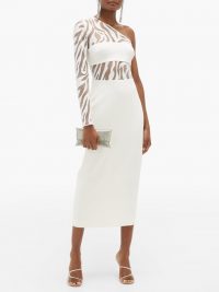 DAVID KOMA Zebra-embroidered cotton-blend dress in white ~ one shoulder design