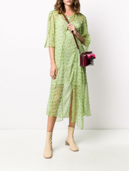 ACNE STUDIOS green floral-print dress ~ asymmetric hemline