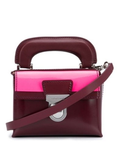 ACNE STUDIOS mini satchel tote bag in burgundy-red and pink | small top handle bags - flipped