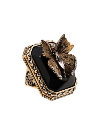 ALEXANDER MCQUEEN stone butterfly skull cocktail ring / large statement piece - flipped