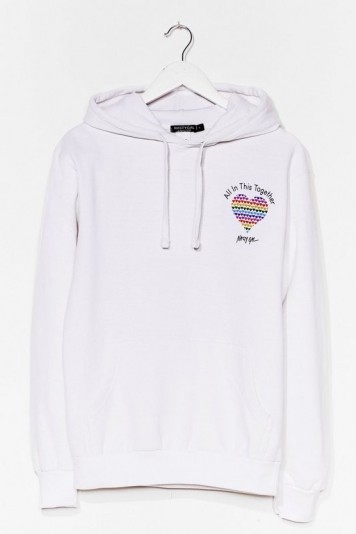 NASTY GAL All in This Together Charity Graphic Hoodie White – slogan hoodies