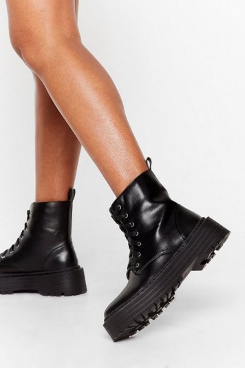 NASTY GAL Ankle Graze the Roof Lace-Up Boots Black – platform soles