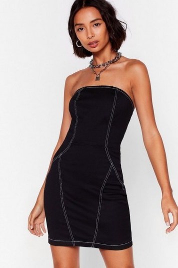 Nasty Gal As It Seams Denim Mini Dress in Black | strapless dresses - flipped