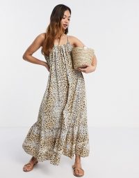ASOS DESIGN cami cotton poplin trapeze maxi dress with pep hem in leopard print. STRAPPY SUMMER DRESSES