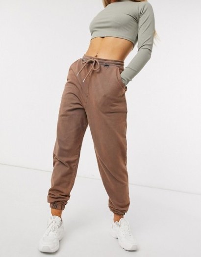 ASOS DESIGN Hourglass oversized jogger in acid wash in brown - flipped
