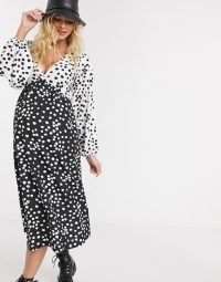 ASOS DESIGN Maternity exclusive smock midi dress in mono mix spot / monochrome pregnancy fashion