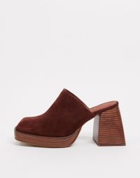 ASOS DESIGN Paloma premium suede heeled mules in tan – seventies look summer shoes