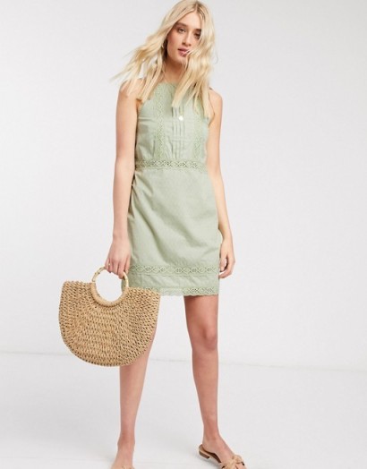 ASOS DESIGN Tall lace insert and dobby mini sundress in sage green
