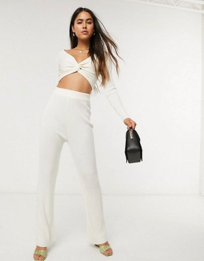 ASOS DESIGN twist knitted co-ord in cream - flipped