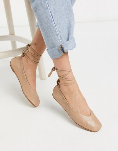 ASRA Exclusive Fliss ballerina with ankle ties in bone soft leather - flipped
