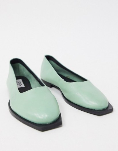 ASRA Frankie flat shoes with squared toe in mint leather - flipped