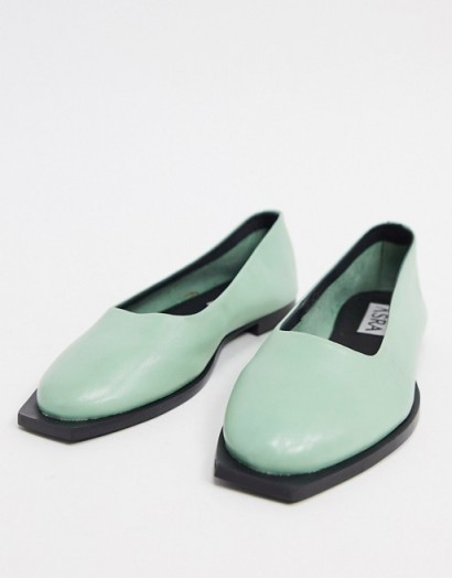 ASRA Frankie flat shoes with squared toe in mint leather