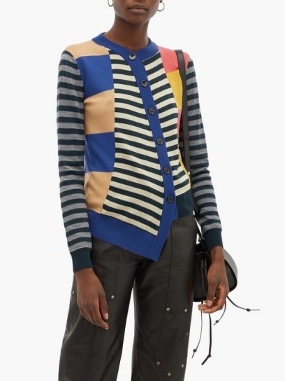 COLVILLE Asymmetric striped wool cardigan ~ multicoloured cardigans - flipped