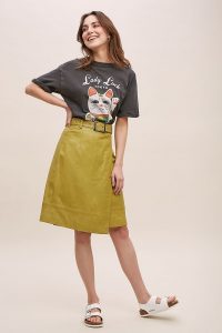Just Female Belted Leather Skirt Chartreuse | yellow-green A-line skirts .