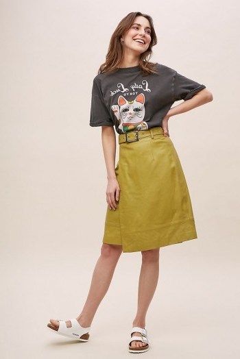 Just Female Belted Leather Skirt Chartreuse | yellow-green A-line skirts . - flipped