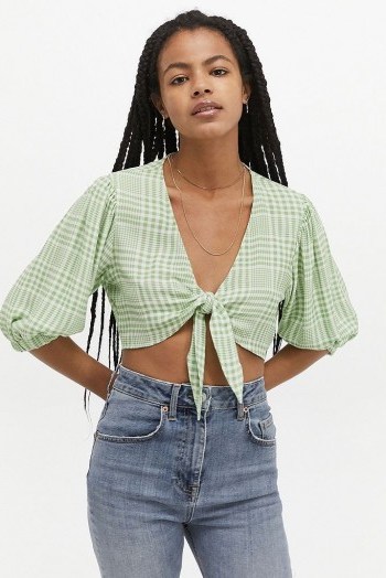 UO Tilly Gingham Tie-Front Blouse - flipped