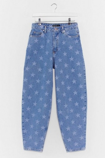 Nasty Girl Baby You’re a Star Tapered Jeans in Light Blue | faded denim prints
