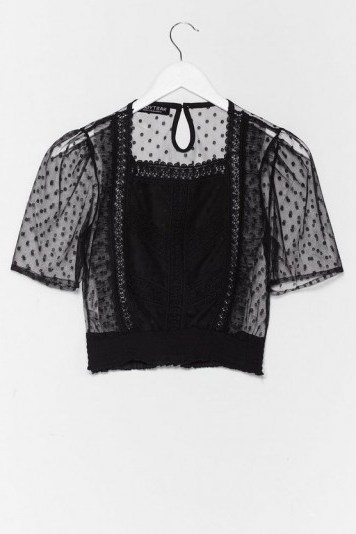 Back to My Place Sheer Spotty Top / black sheer blouse - flipped