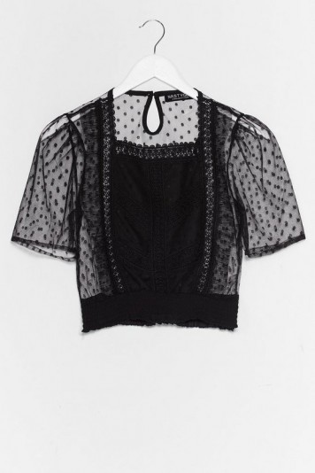 Back to My Place Sheer Spotty Top / black sheer blouse