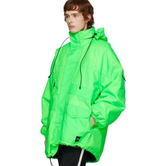 Hailey Baldwin, bright green anorak, Balenciaga pulled parka, worn on Instagram, 4 April 2020 | celebrity coats | outerwear